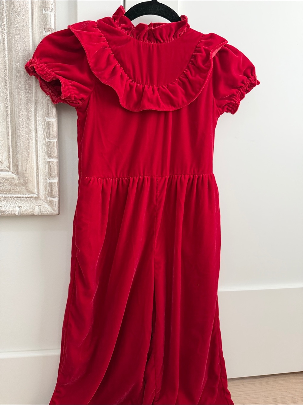 Girls' Red Velvet Ruffle romper - Elegant Holiday Style